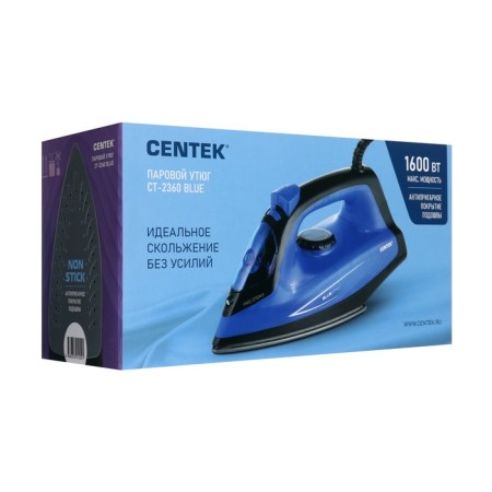 Iron CENTEK CT-2360, 1600 W, anti-stick sole, 200 ml, black-blue-10