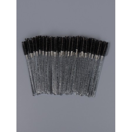 Brushes for eyebrows and eyelashes, set - 50 pcs, 9.5 cm, black/transparent color-1