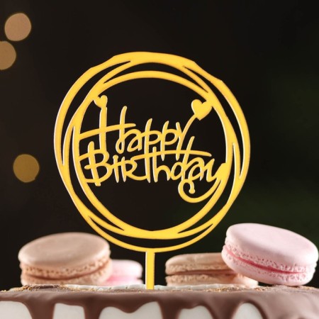 Topper "Happy Birthday", a circle with hearts, gold, give beautifully