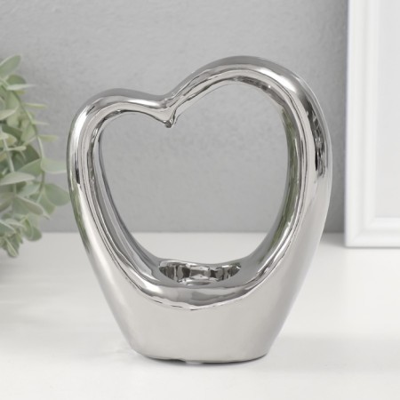 Ceramics candlestick per 1 candle "Heart" d = 4 cm silver 14.5x6x17 cm-1