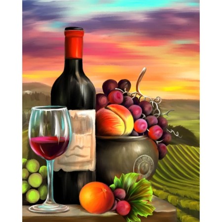 Diamond mosaic with partial filling "Still Life with wine" 40x50 cm, on a subframe-1