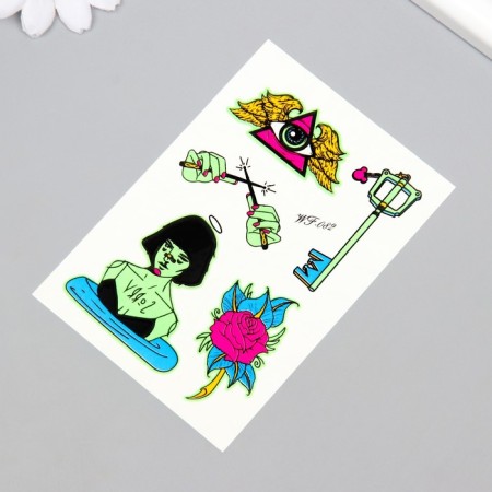 Tattoo on the body phosphorus color "Secrets and Conspirology" 14.3x7.5 cm-1