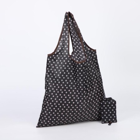 Folding bag without fastening, with carbine, black/brown color