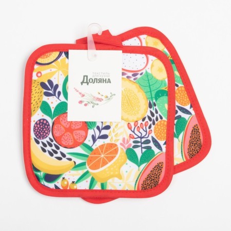 Кухонный набор (2 предмета) Доляна «Фрукты», прихватка 17х17 см, 100% п/э-3