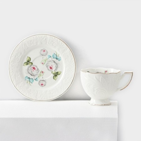 Rose porcelain service, 12 items: 6 mugs 220 ml, 6 saucers d = 15 cm, white color-3