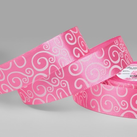 Satiner tape "Pattern", 25 mm × 23 ± 1 m, pink color No. 005