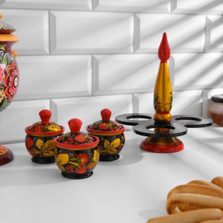 Set for spices "Treika", capacities of 30ml, Khokhloma-1