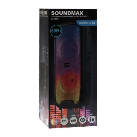 Portable column Soundmax SM-PS4203, 60 W, 2400 mAh, FM, BT, Microsd, AUX, backlight-6