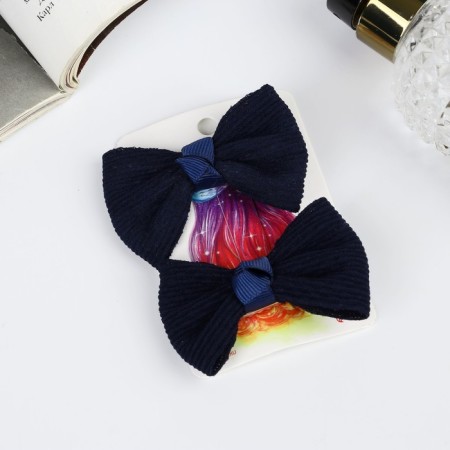 Hair clip "Schoolgirl" (set 2 pcs) stripes, 6 cm, blue-2
