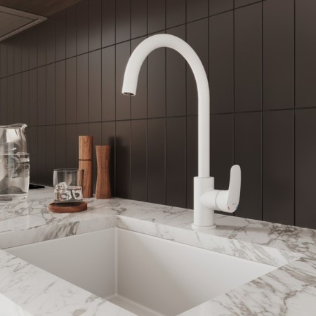 MILARDO RORA RORWTFJM05 kitchen mixer, pour 203 mm, filtered water valve, white matte-1