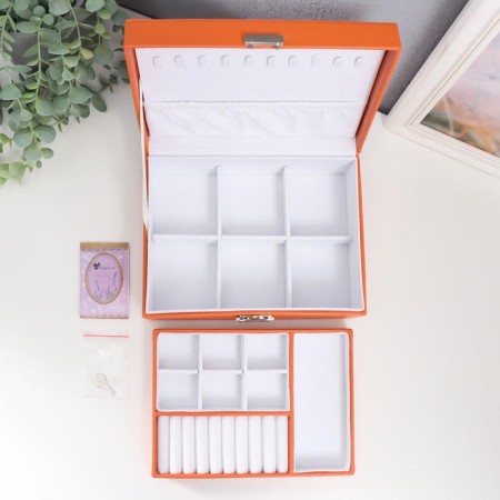 Casket to the leatherette for jewelry "Orange matte" 9x23x17 cm-2