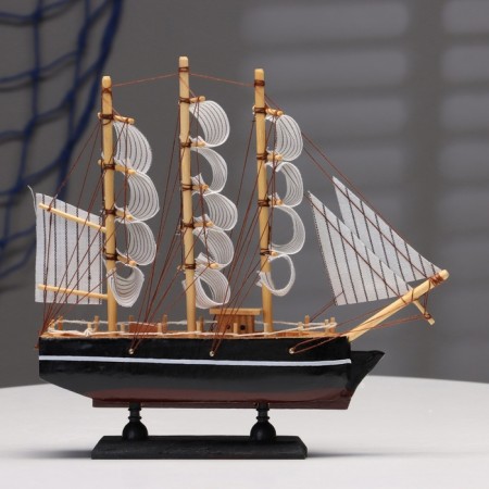 Souvenir small "Elijah" souvenir ship, Black side, beige sails with stripes, 5.5 × 23.5 × 23.5 cm-1