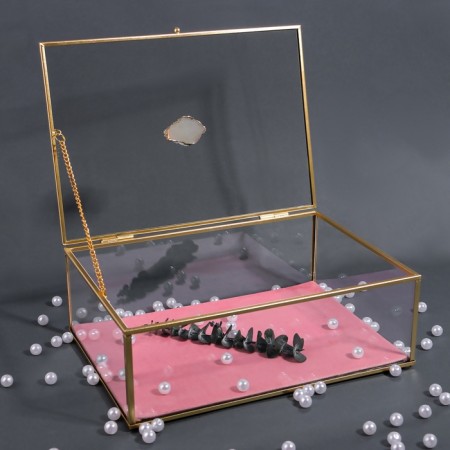 Organizer for storage "Crystal", with a lid, glass, 1 section, 25 × 18.3 × 11 cm, the color is transparent/copper/pink-3