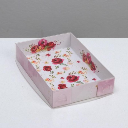 Confectionery packaging, Makarun with PVC lid, "Flowers", 17 x 12 x 3 cm