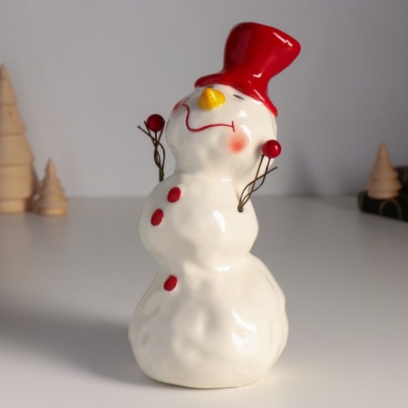 Souvenir Ceramics "Snowman in the burgundy cap" 9x8x18 cm-1