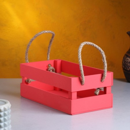 Wooden Kashpo 24.5 × 13.5 × 9 cm "Toroshka light" rheck, handle rope, pink give beautifully-1