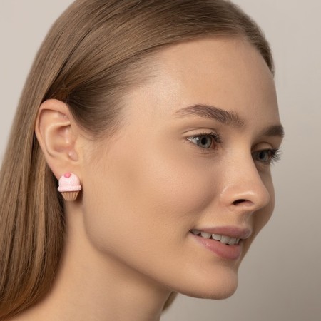 Earrings plastic "goodies" cookie with ice cream, beige-pink color-4