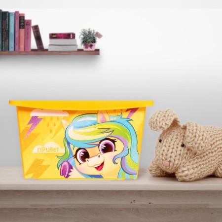 Box for toys with a lid, "Rainbow Unicorns", volume 30 l, yellow color-2