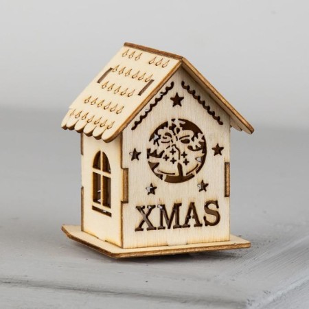 Christmas tree toy "House with bells", from batteries, glow of warm white-1