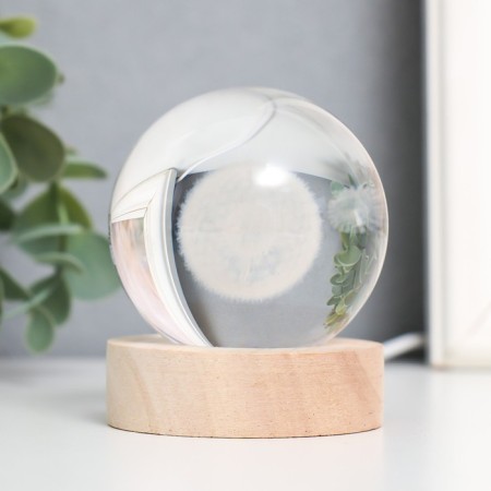 Souvenir glass backlight "Dandelion" d = 6 cm stand wood, usb 6.5x6.5x7.5 cm-3