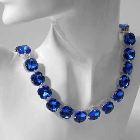 The necklace "Jewelry" squares, blue color in silver, 34 cm-1