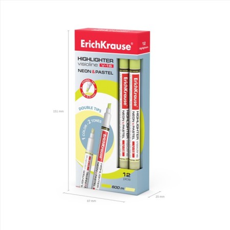 Erichkrause Visioline V-16 Neon+Pastel, 0.6-3.3 mm, bilateral, water-based ink, yellow, yellow-2