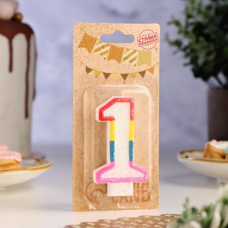 A candle for a cake with sparkles "Shiny rim", the number "1", 7 cm-1