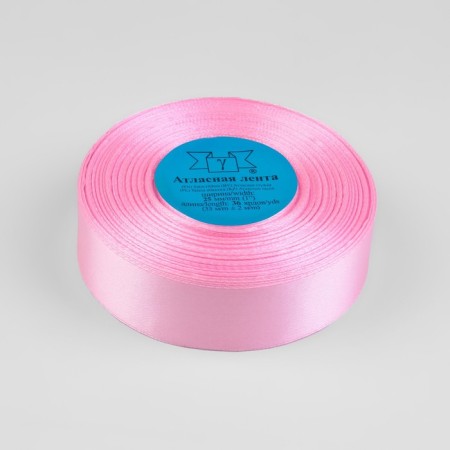 Satin tape, 25 mm × 33 ± 2 m, light pink color No. 067-1
