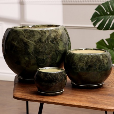 Set of pots 3 pcs. "Ball" green: 16 l, 3.7 l, 0.7 l