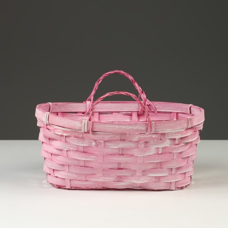 Wicker basket, d26 x 13 x 11 cm, pink, bamboo-1