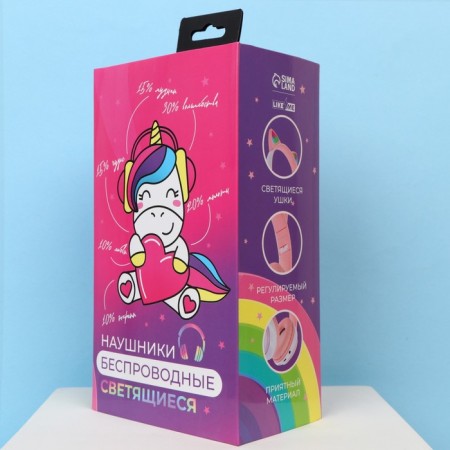 Headphones luminous ears, wireless "unicorn", pink W-01-6