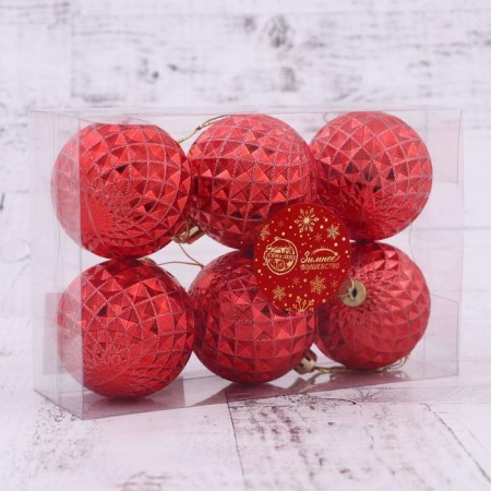 Set of balls plastic D-6 cm, 6 pcs "Volumetric mesh" red-1