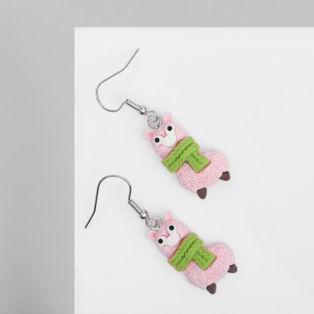 Earrings Assorted Lama Lama, green-pink color in silver-1