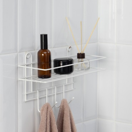 Bath shelf straight, 4 hooks, 33 × 12.5 × 21 cm, white color-4