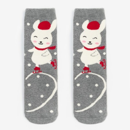 Women's socks with terry inside "Bunnies on skates", size 23-25-1