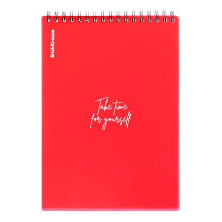 Notepad for spirals A5, 80 sheets, cage, Erichkrause "Words", plastic cover silk -screen cover, OFSET BELICT 100%, red-4