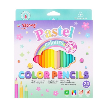 Pencils 24 colors in a plastic box, triangular, wooden, pastel mix-5
