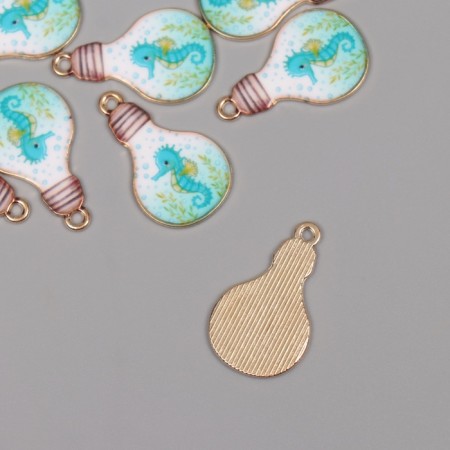 Decor for creativity metal, enamel "Sea horse in a light bulb" 2.8x1.6 cm-1