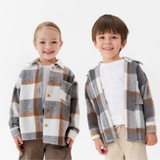 Children's shirt kaftan insulated, gray-beige color, size 32 (110-116 cm)