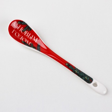 Ceramic set “heat in your hands”: a mug 350 ml, a spoon, red color-5