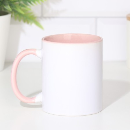 Coraming mug of ceramic with a logo, white color, volume 320 ml, pink bottom-2