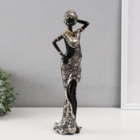 Polystone souvenir "African in a silver robe with flowers" 11.5x8x36 cm
