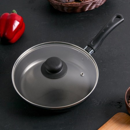 Consul pan, d = 22 cm, glass cover, anti -stick coating, black color-8
