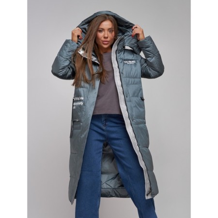 Coat insulated winter female, size 42, dark green color-12