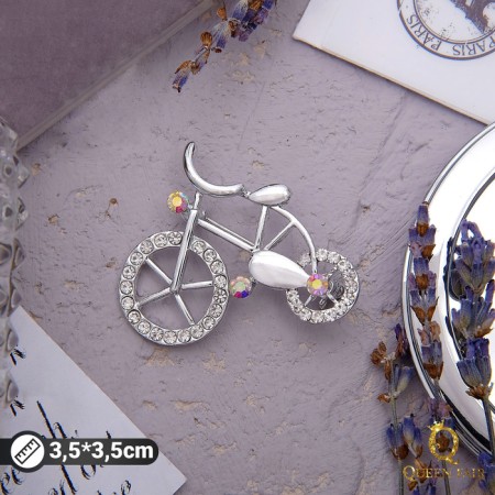 Broach "Bicycle", Rainbow color in silver