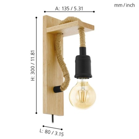 Bra Rampside, 1x28W, E27, steel, wood, black, brown-2