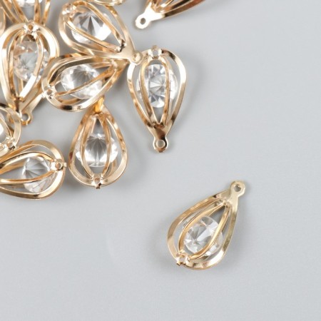 Decor for creativity Metal "drop" volumetric gold, crystal 1x1.2x2.1 cm