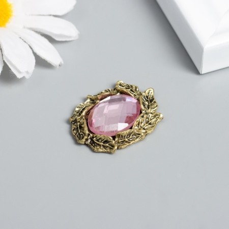Decor for creativity Metal "Rhubes in the leaves" pink 3x2.3 cm-1
