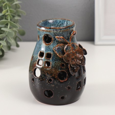 Aroma lamp ceramics "Field flower" brown 9x9.5x13.5 cm-1