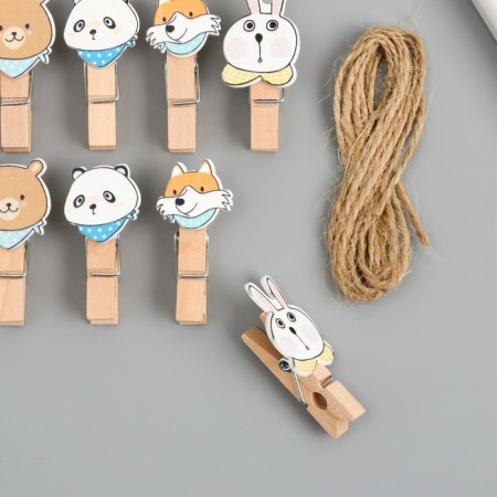 Decor for creativity wood "clothespin. Beasts in handkerchiefs" set of 10 pcs 3.8x2x1.2 cm-1
